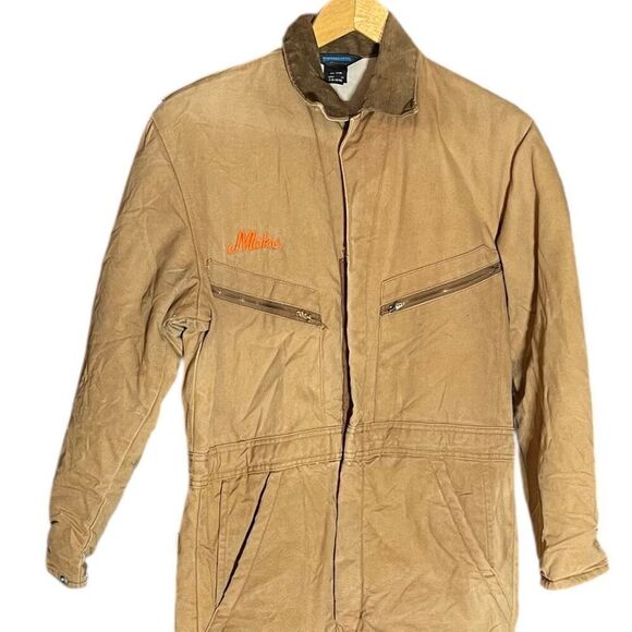 Toppmaster USA Vintage Uniform Work Wear Coveralls Quilted Tan Zip Front Sz S - Picture 3 of 8